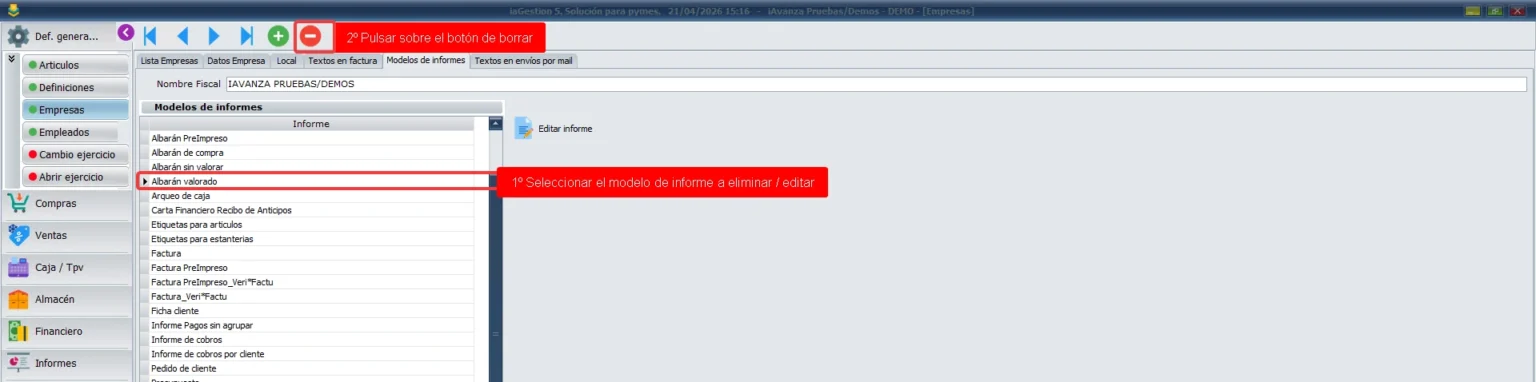 Edición de modelos de informes de gestión