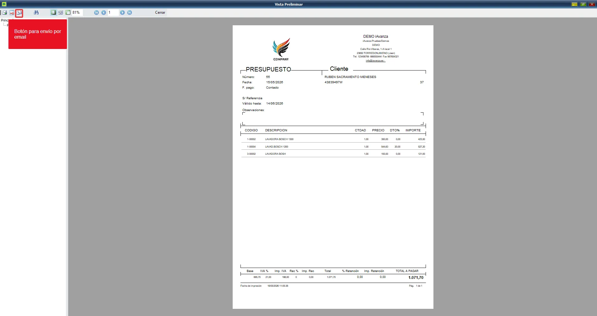 Enviar pedido por email exterior