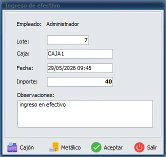 Ingreso en caja