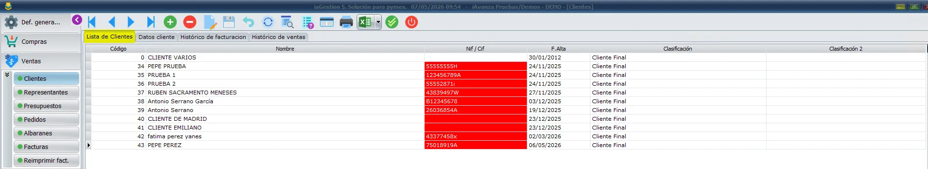 Lista de clientes