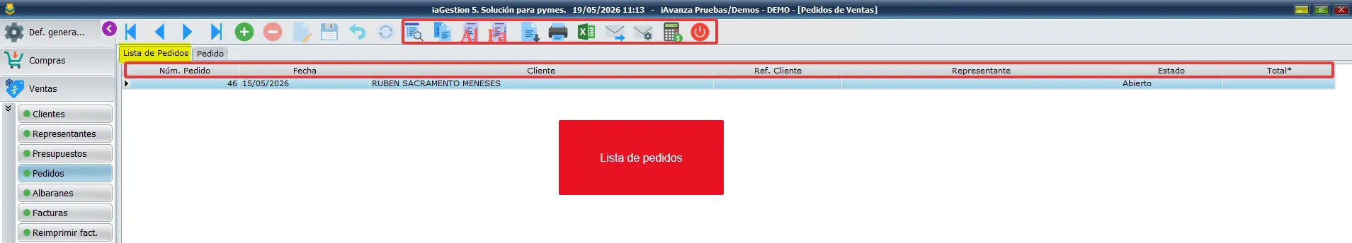 Lista pedidos de ventas