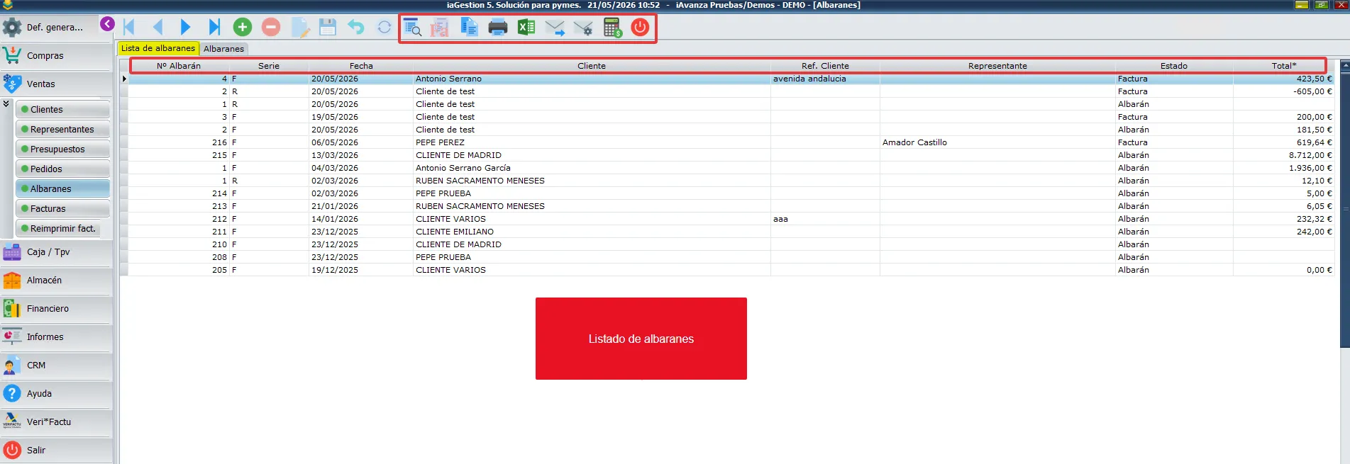 Listado albaranes de ventas