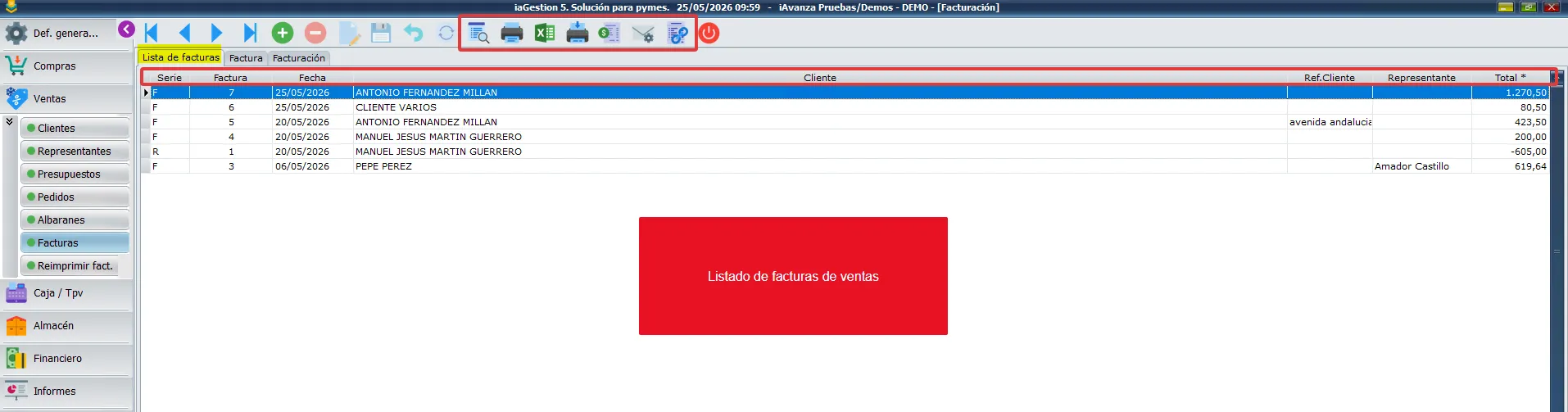 Listado de facturas de ventas