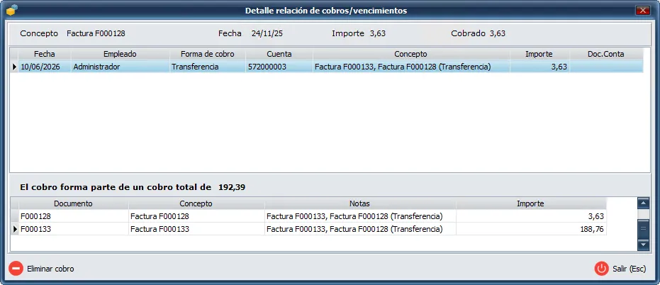 Detalles del cobro