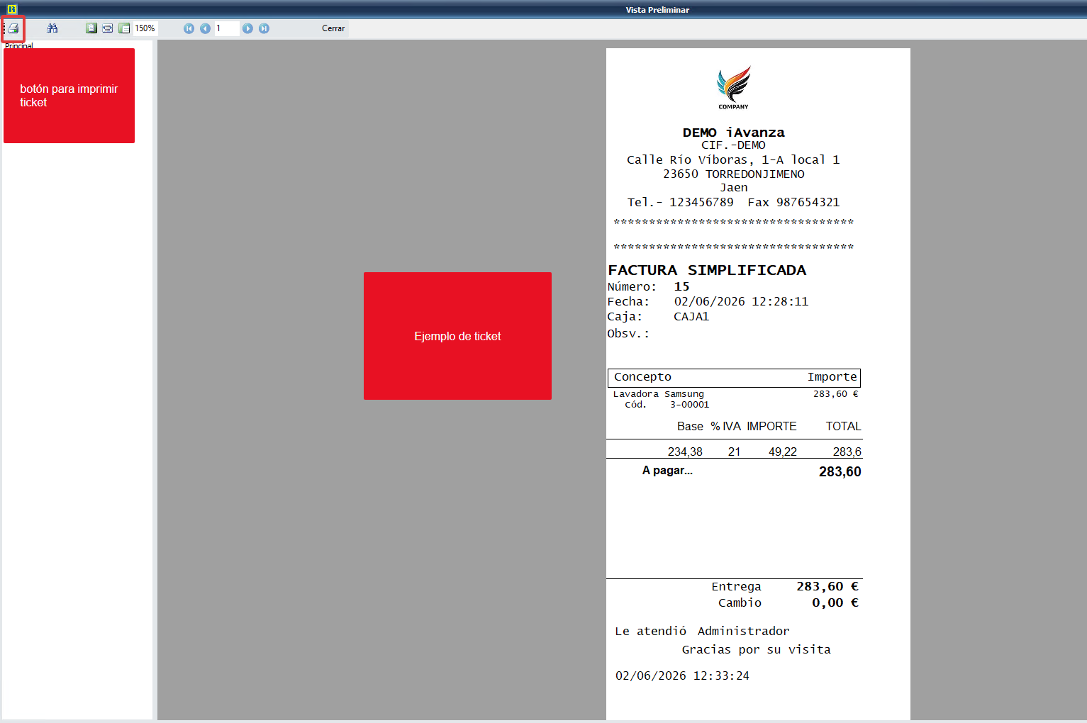 Ejemplo de ticket