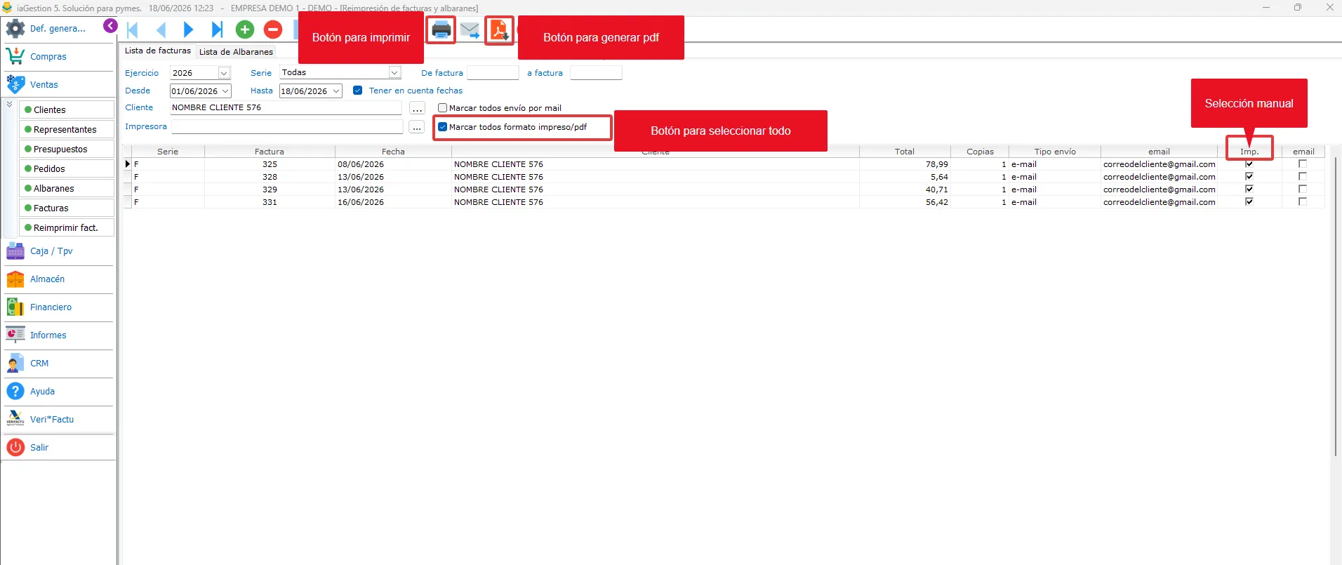 Imprimir listado o crear pdf