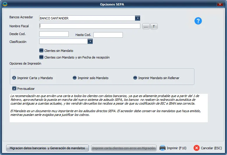 Opciones Sepa
