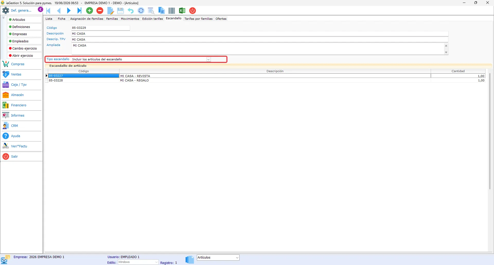 escandallo de articulos en iagestion pymes