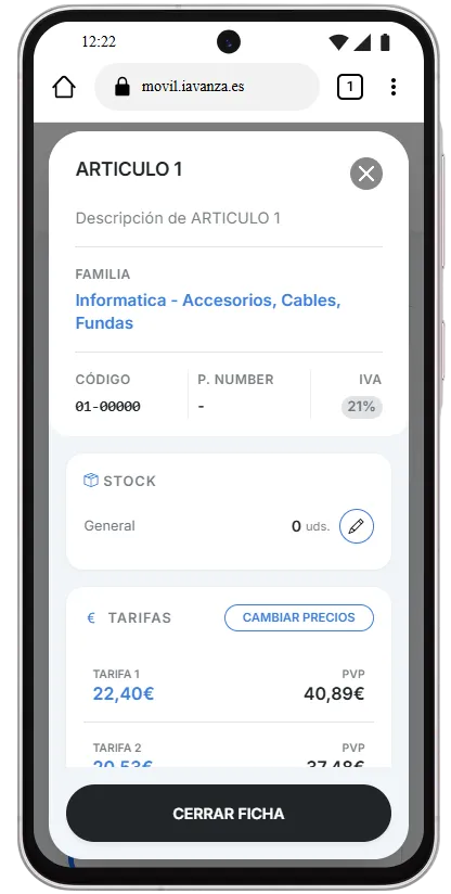 informacion de articulo seleccionado