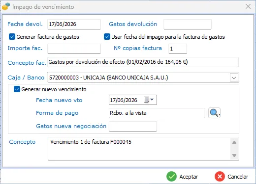 marcar un vencimiento como impagado