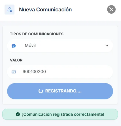mensaje comunicacion de cliente registrada correctamente
