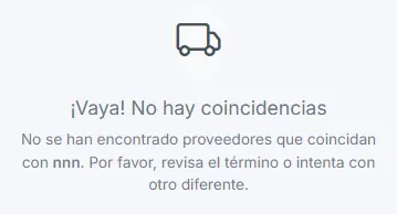 mensaje no se han encontrado proveedores que coincidan con el termino