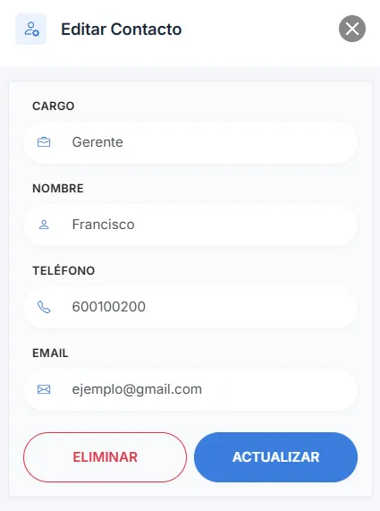 modificar o eliminar contacto existente del cliente