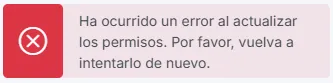 mensaje error no se ha podido actualizar los permisos