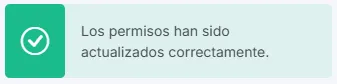mensaje permisos actualizados correctamente