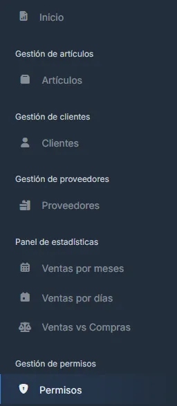 menu desplegable lateral con todas las secciones