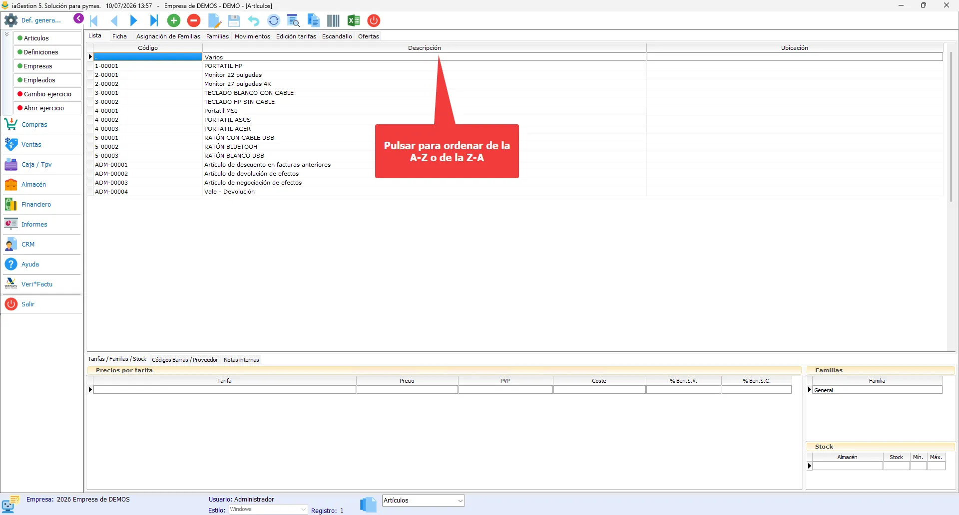 ordenar listas de datos en orden alfabetico en iagestion