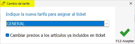 Asignar nueva tarifa a un ticket