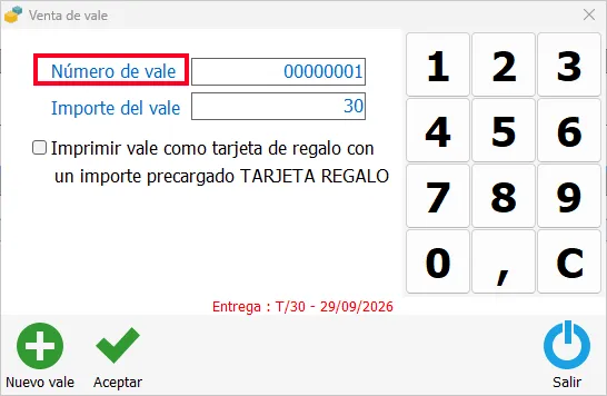 Canjear vale en tpv de ventas de comercio