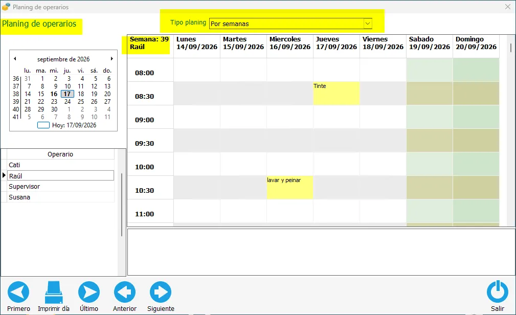 Planning por semana