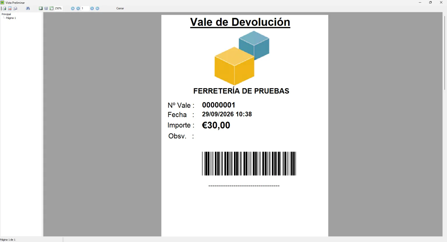 Vale de devolución en comercio