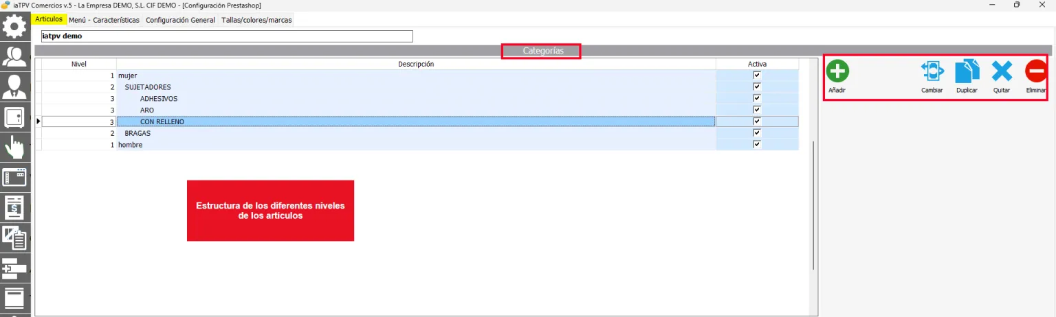 Configuración de artículos para ventas online