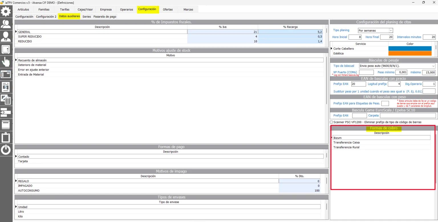 configuración de formas de cobro en tpv de comercio