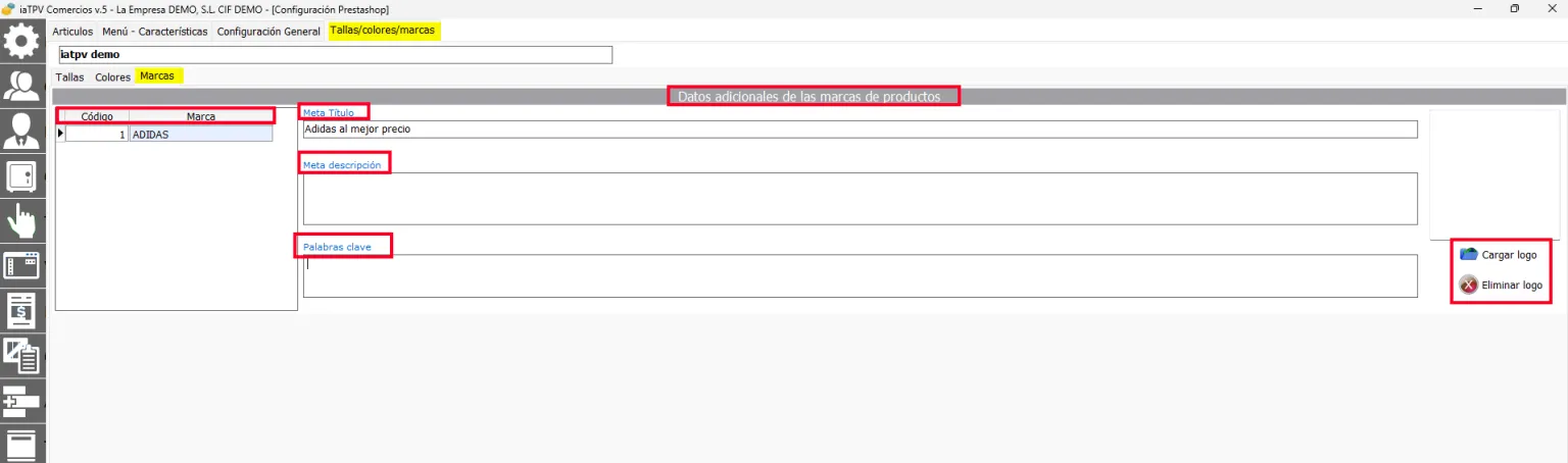 Configuración de marcas en ventas online