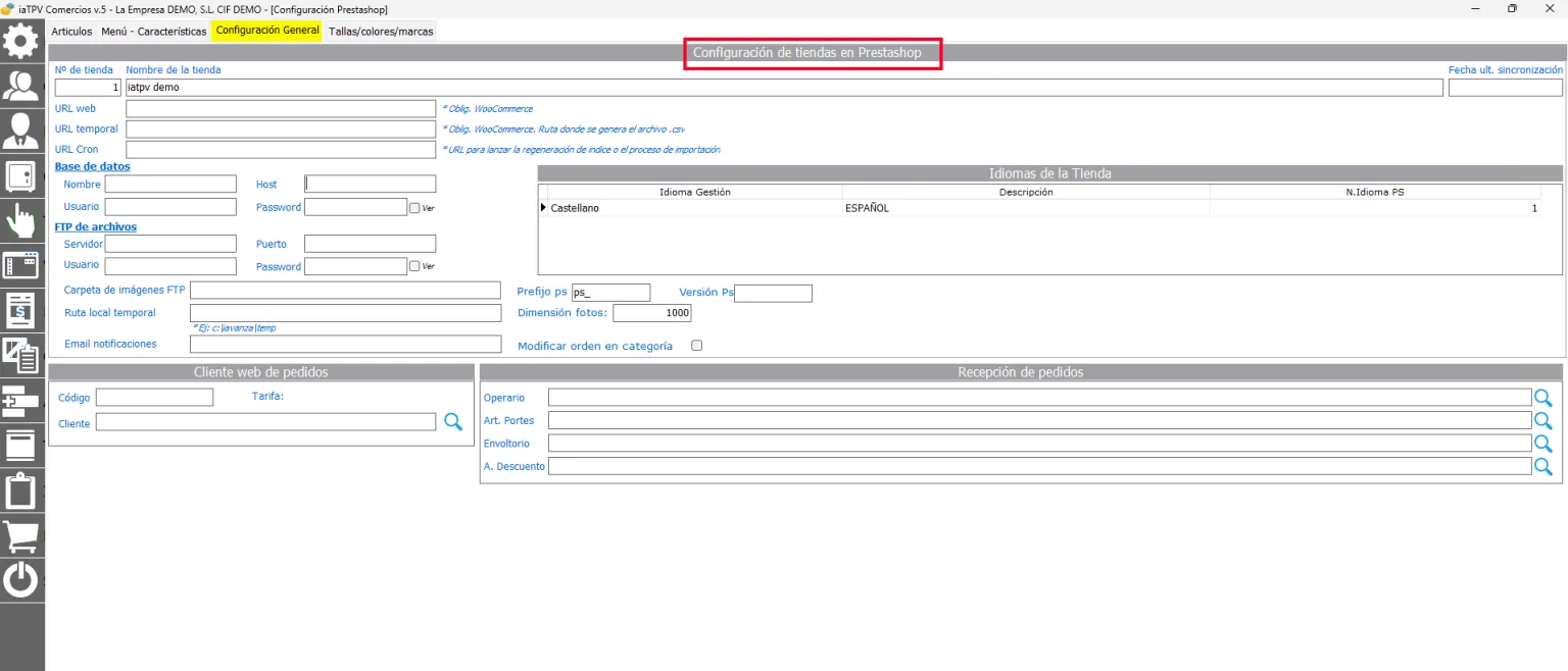 Configuración de tienda online