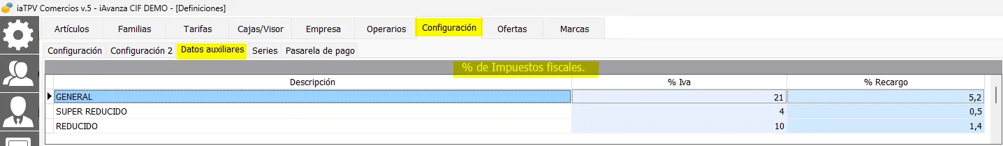 Configuración impuestos fiscales en tpv de comercio