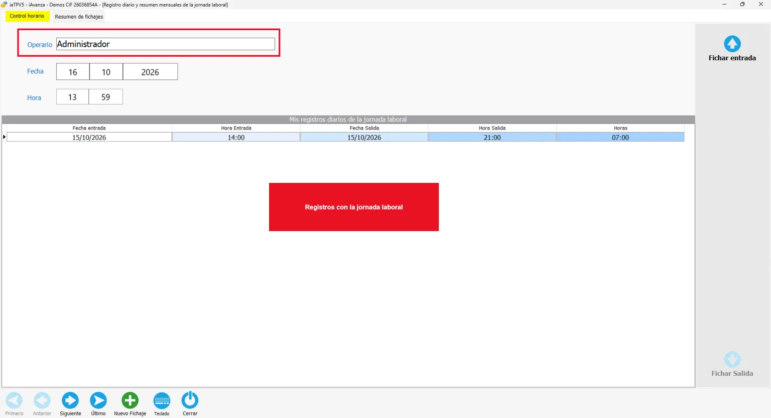Control horario en tpv de hostelería