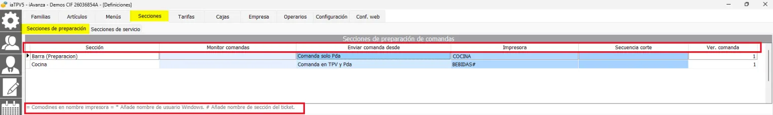 Sección de preparación de comandas en iatpv Hostelería