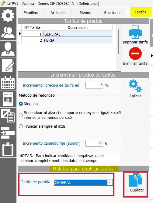Utilidad para duplicar tarifas en iatpv Hostelería